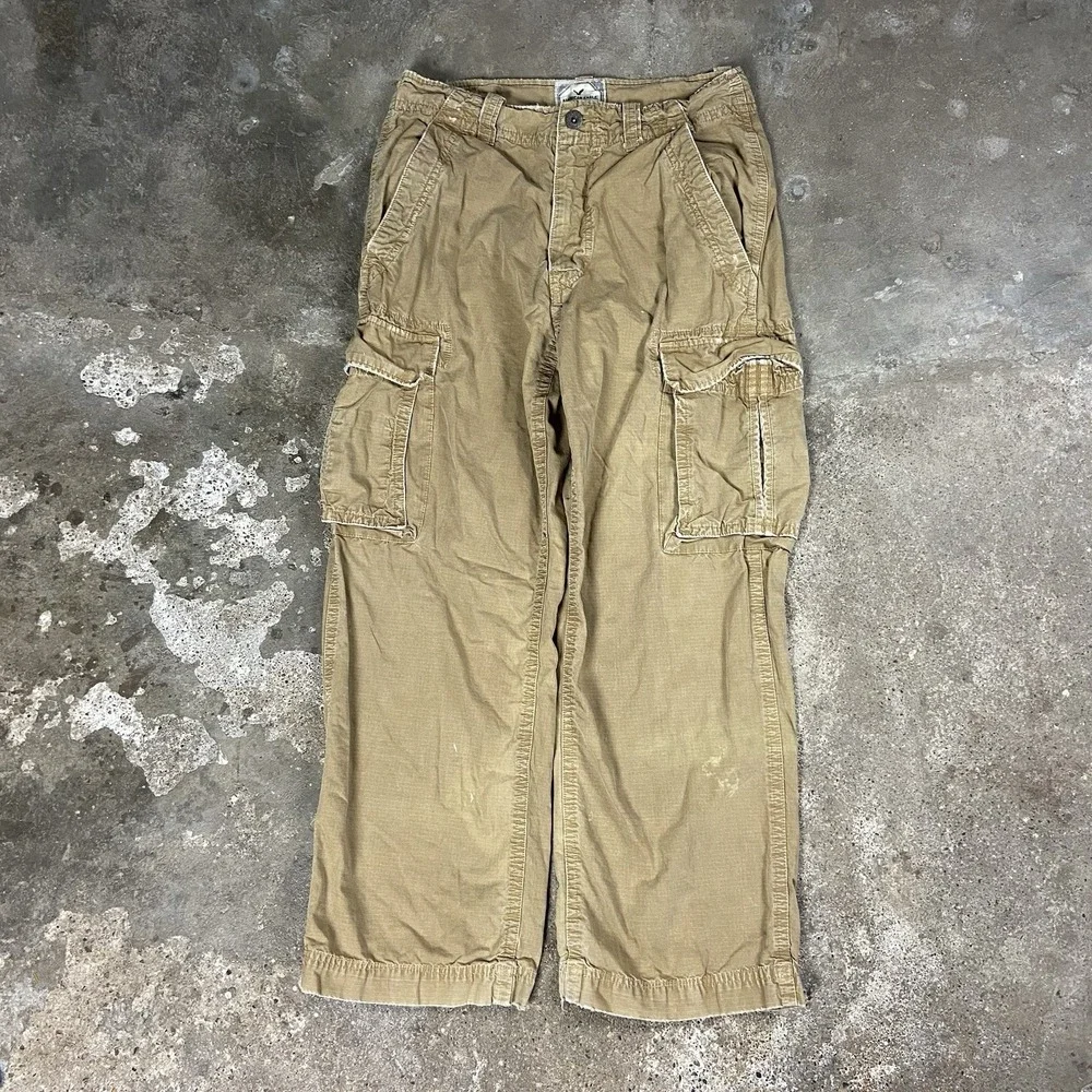Vintage Y2K American Eagle Cargo Pants Size 32x30 Beige Rip‎ Stop Loose Fit Work